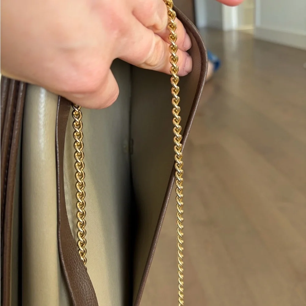 Vintage Dior Brown Leather Clutch with Gold Chain 90s